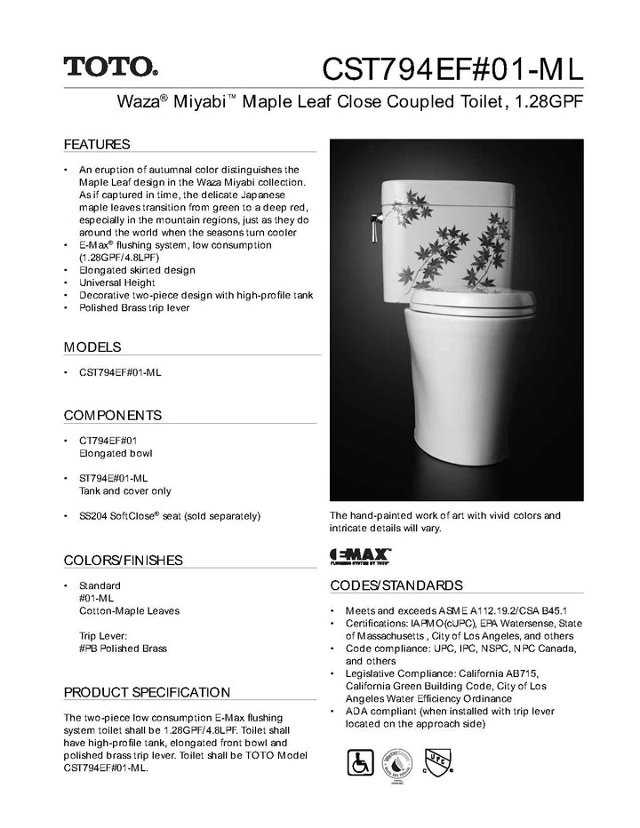 TOTO Waza 1.28 GPF Elongated Two Piece Bowl CST794EF#01-ML Cotton