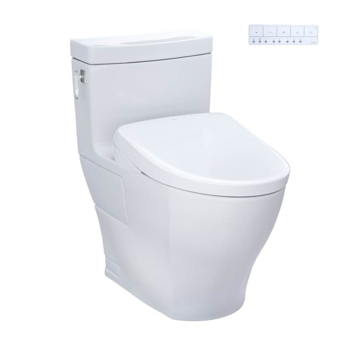Toto MW6264726CEFG#01 Washlet Aimes One-Piece Elongated 1.28 GPF Toilet and Contemporary Washlet S7 Contemporary Bidet Seat — 1.28 GPF Auto Flush